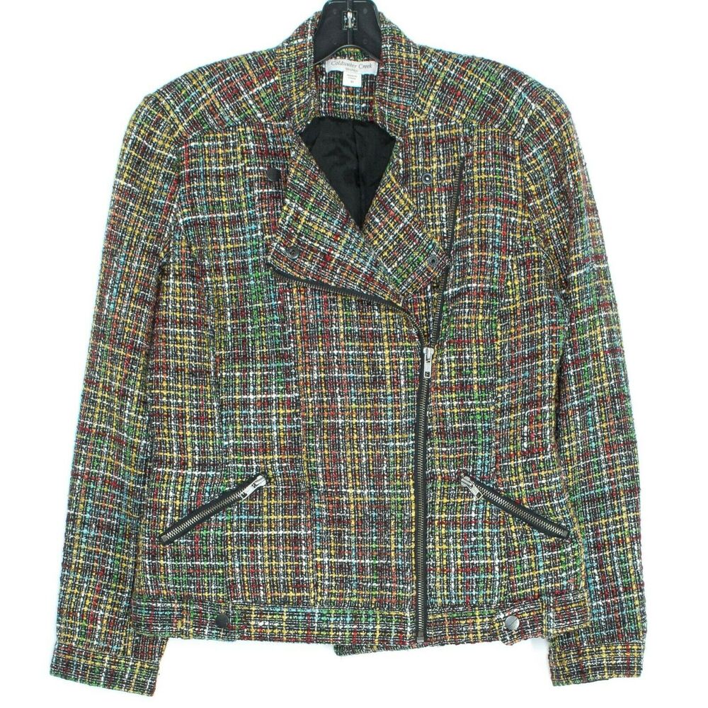 Coldwater Creek Jacket Wool Tweed Moto Preppy Academia Colorful Statement 10